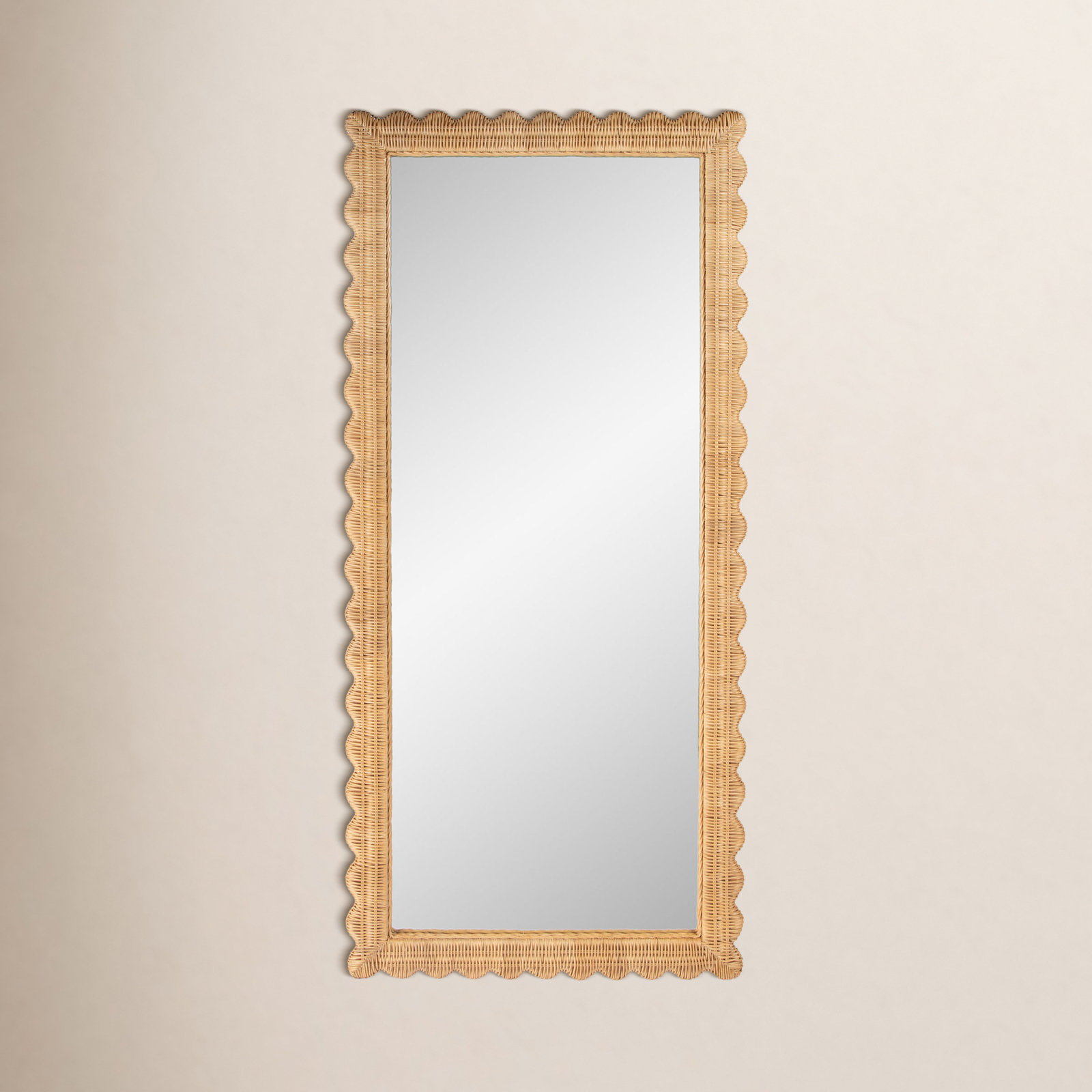Lacie Scalloped Rattan Floor Mirror, Natural
