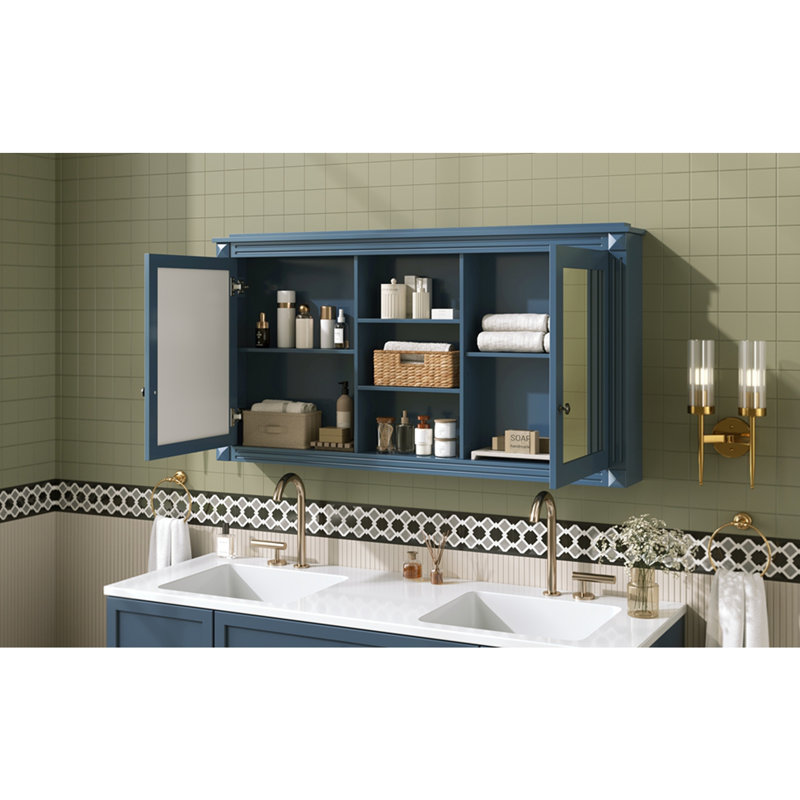 Armoire à miroir 55 pouces 2-en-1 murale avec tablettes réglables, Bleu