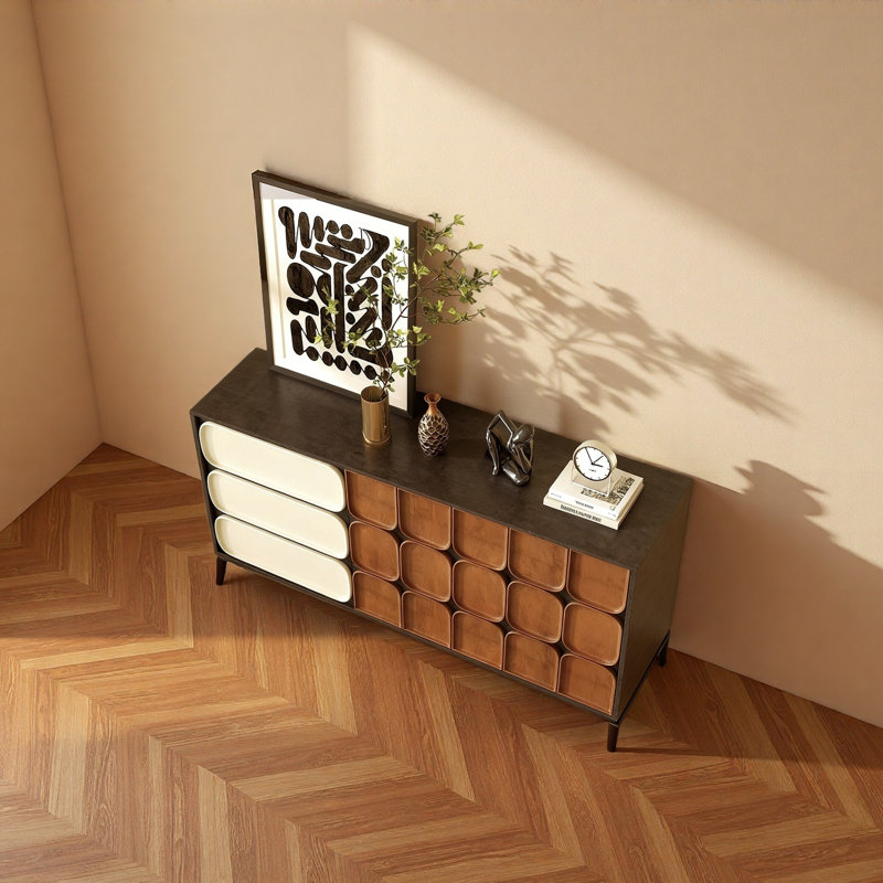 Armoire de rangement rétro minimaliste à grande capacité, H 35,43 po x l 55,12 po x P 15,75 po