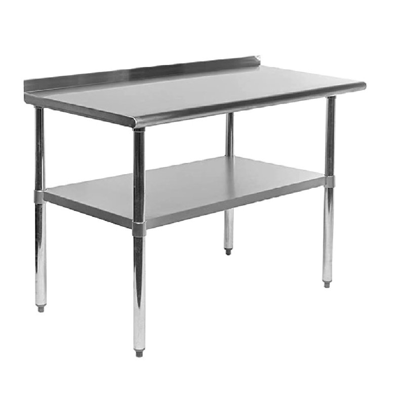Table de préparation en acier inoxydable H 35 po x l 38 po x P 14 po avec dosseret de 1,5 po et tablette réglable Express KitchQuip
