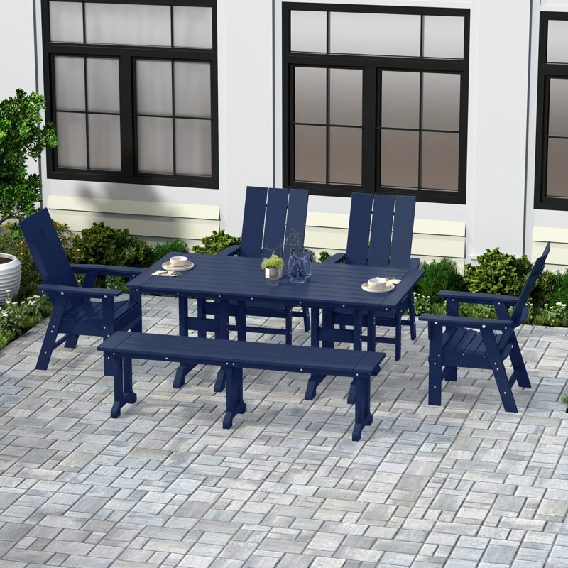 Joubert 6 - Person Patio Dining Set with Rectangular Table, Navy Blue