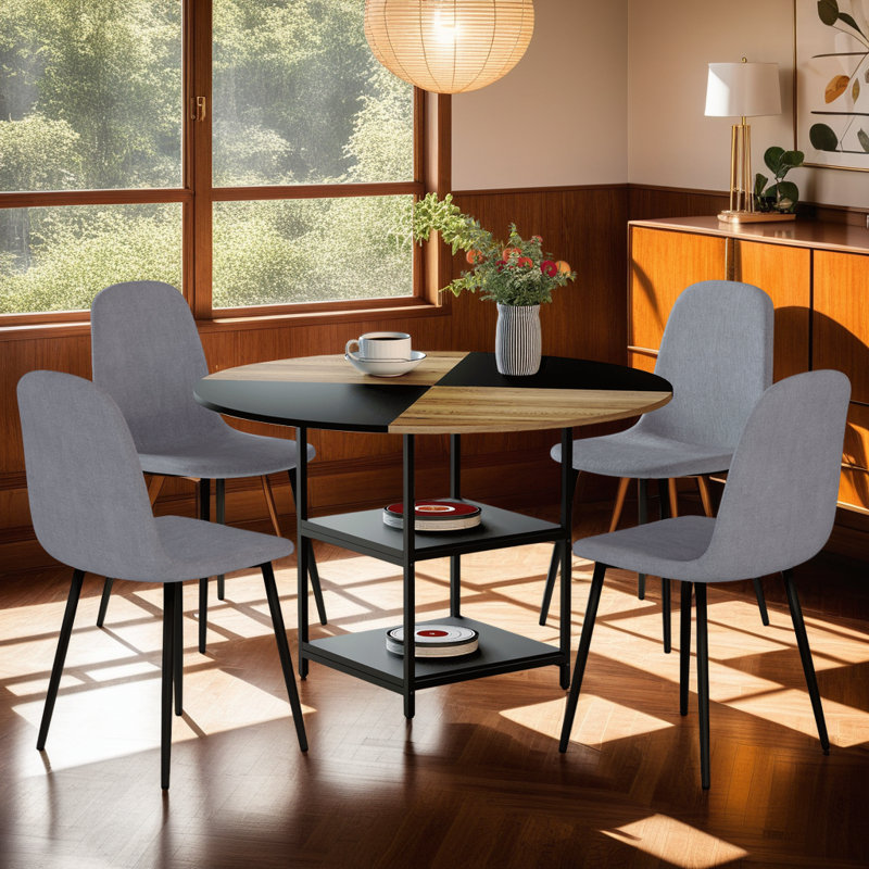 Ensemble de table et 4 chaises, rangement double couche, 47,3 po, Gris / Noir