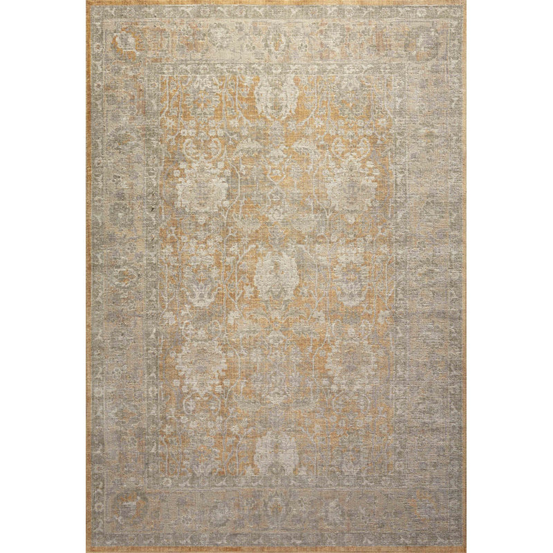 Chris Loves Julia x Loloi Rosemarie Oriental Gold/Sand Area Rug, Rectangle 2'7" x 4'