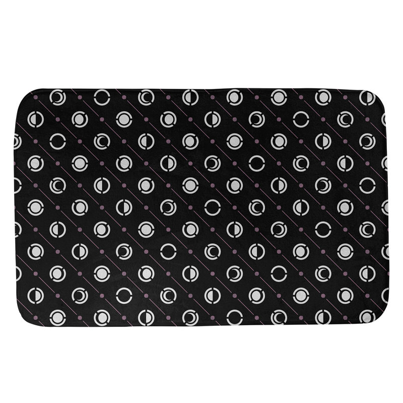 Tapis de bain géométrique antidérapant en microfibre Moon phases, l 17 po x L 24 po, Noir / rose