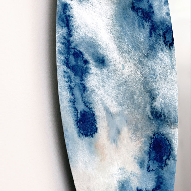 Aquarelle abstraite classique bleu II - cercle moderne en métal, art mural, H 23 po x l 23 po