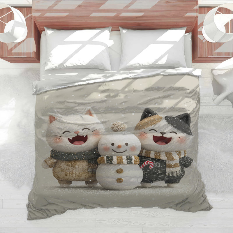 Cute Cats With Snowman Comforter, Twin