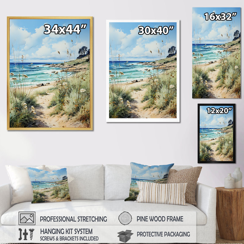Beach Coastal Nostalgia III - Nautique et plage, reproduction d'art sur toile, Cadre naturel flottant