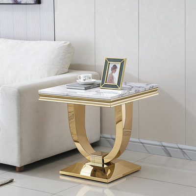 Table de bout avec base en forme d'anneau en acier inoxydable poli