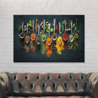 Herbs And Spices Spoons - Wrapped Canvas Print