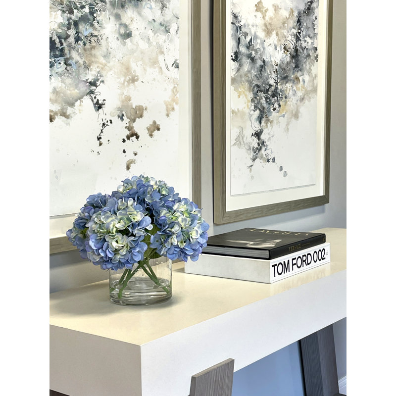 Hydrangeas Arranged in a Glass Vase, Blue/Green
