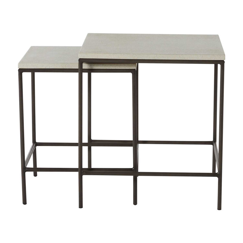 Abby Outdoor Side Table, Slate Gray/Travertine