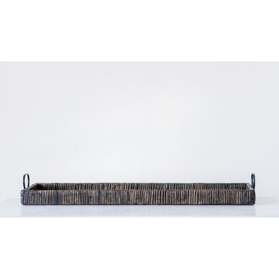 Rattan & Wood Tray with Handles