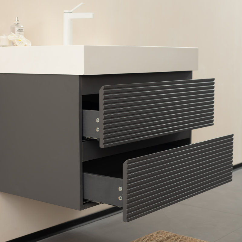 Nichola 36'' Striped  Single Bathroom Vanity with Solid Surface Top
