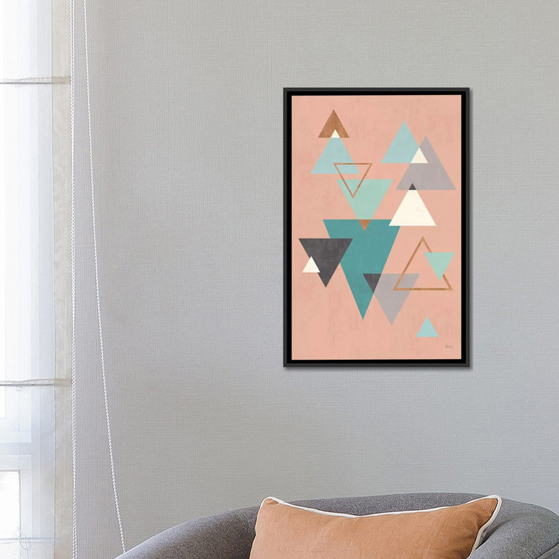 « abstract geo ii rose », impression sur toile, H 26 po x l 18 po x P 1,5 po, Toile avec cadre noir, Pas de tapis