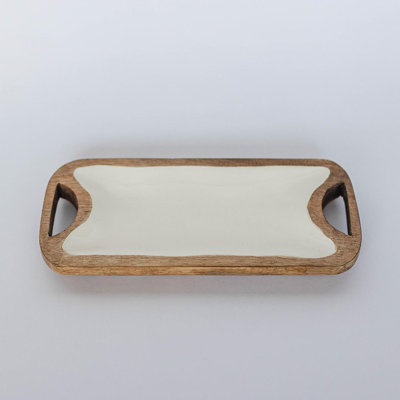 Blanc et brun avec plateau à poignées
