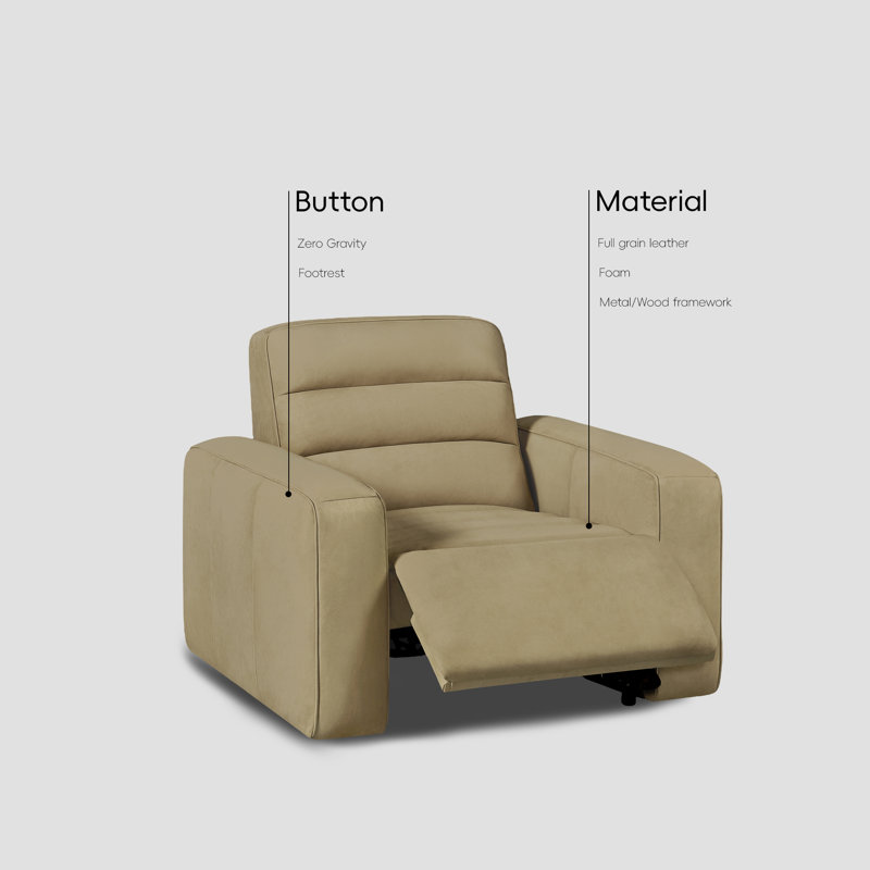 46" Oversized Full-Grain Leather Dual Power Recliner with Zero Gravity and Independent Controls, Beige