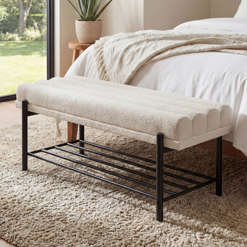 Banc de rangement capitonné et capitonné, Banc de rangement capitonné beige avec rangement