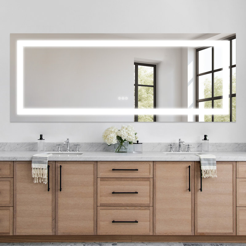 Frameless Anti-fog Led Bathroom Mirror With Frontlight And Backlight, 3 Colors Dimmable Vanity Mirror, 30" x 84"