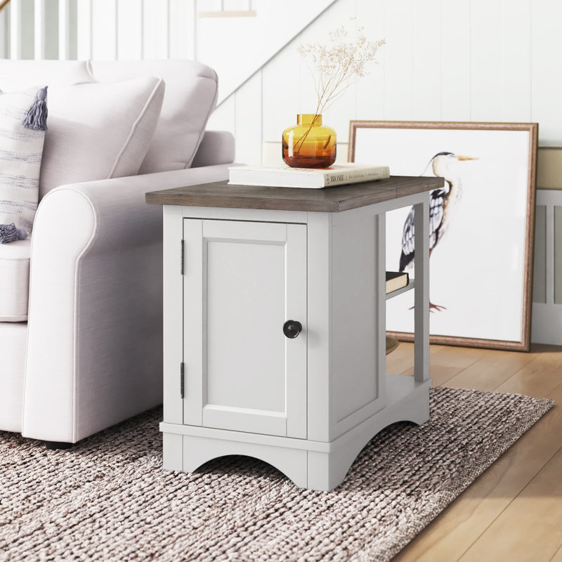 Table de bout avec rangement Bankhead Block, Plateau naturel patiné / base en coton