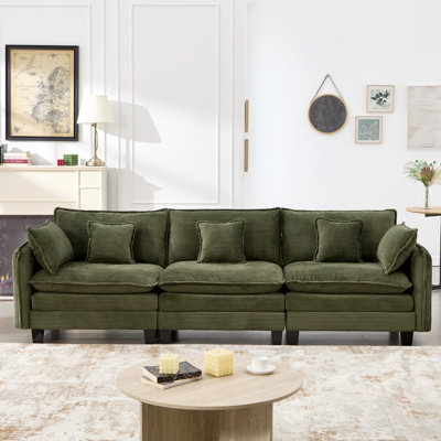 116'' Oversized Modern Corduroy Sectional Couch With Wider Armrest And Pillow, 3-Seater Modular Sofa, Upholstered Deep Seat Cloud Sofa For Living Room