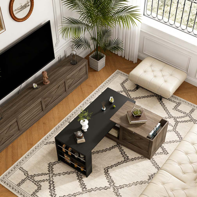 Table basse en bois, Brun + noir