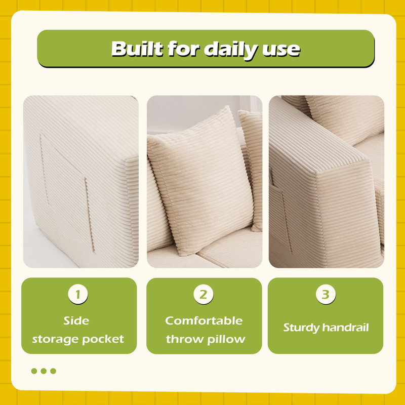 10-In-1 Convertible Sofa Sectional ,Corner Couch , Convertible Floor Sleeper Sofa, Beige Corduroy