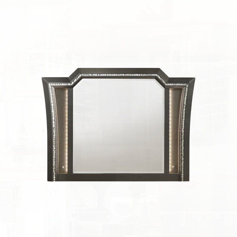 Metallic Gray Finish Mirror with Integrated LED Lighting
