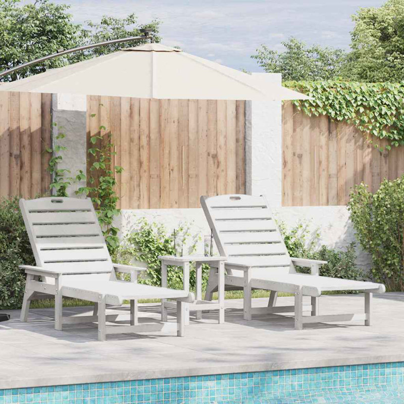 Sun Lounger Reclining Polyethylene Outdoor Garden Seating Modern Chair, White