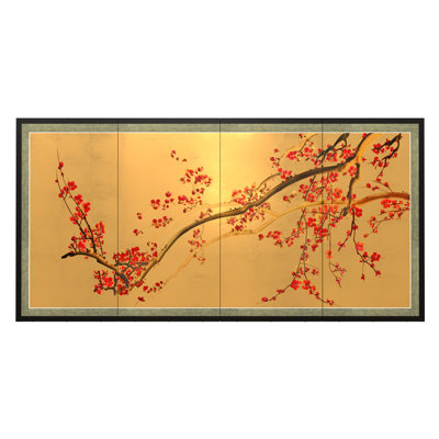 24" Plum Tree on Gold Leaf 4 Panel Room Divider