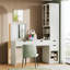 Meuble-lavabo polyvalent avec miroir et station de charge, coiffeuse avec 8 compartiments de rangement cachés, bureau d'ordinateur à 3 tiroirs, 2 armoires et tablettes ouvertes, bureau personnel, blanc
