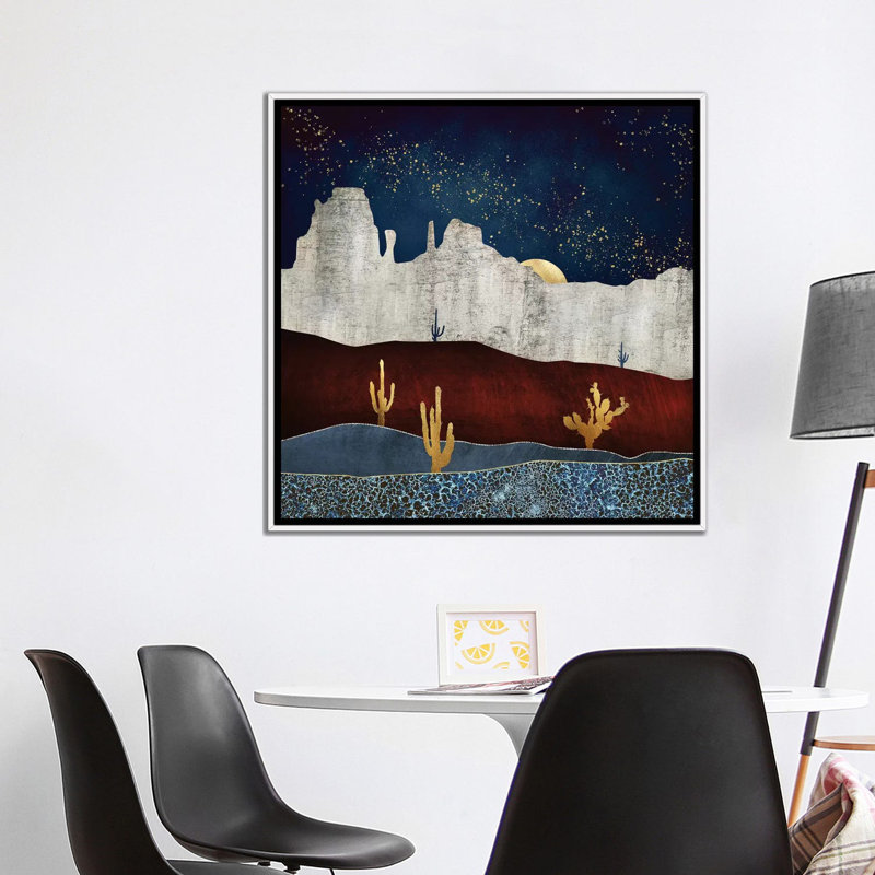 «Moonlit Desert» par Spaceécur Designs - impression, H 37 po x l 37 po x P 1,5 po, Toile blanche encadrée, Pas de tapis