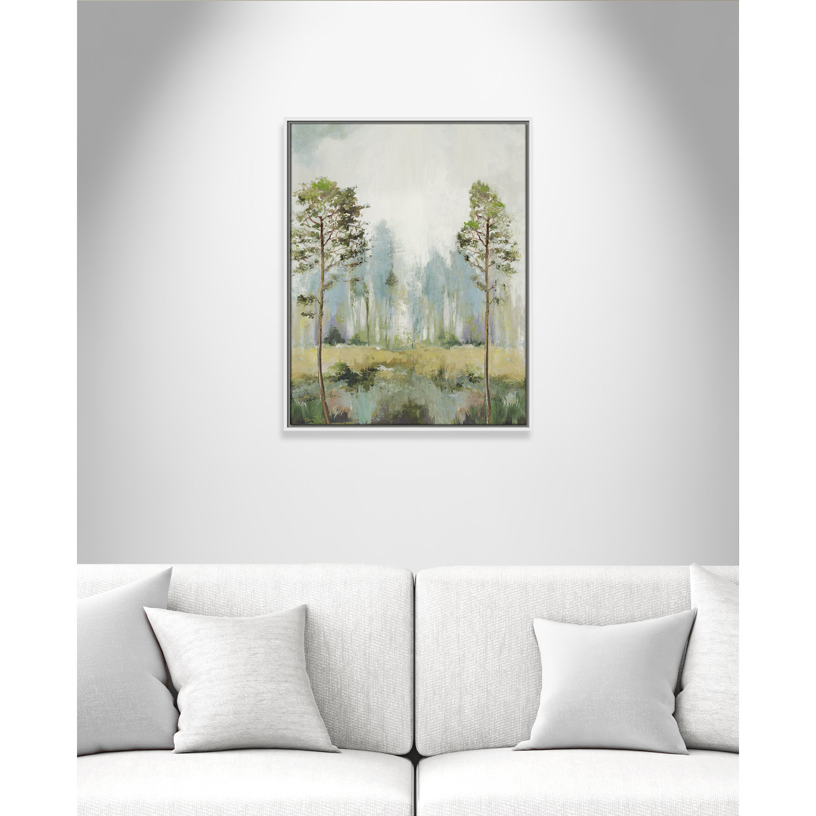 Tall Green Trees II by Teton Pearce - Floater Frame Print on Canvas, 29.5" H x 23.5" W, White