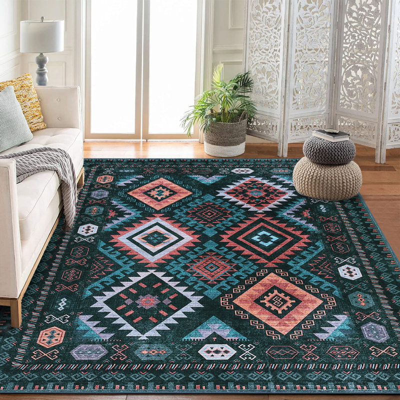 Washable Geometric Area Rug – Modern Rustic Style, Easy-Clean, Non-Shedding Carpet for Living Room, Bedroom, Kitchen, Dining, Nursery, Farmhouse