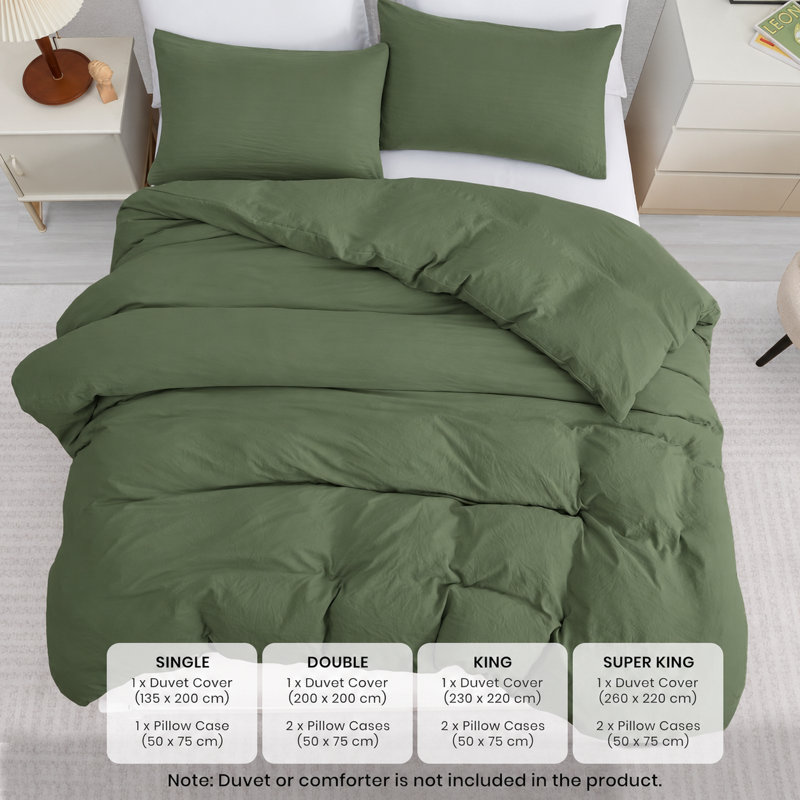 Microfiber Solid Colour Duvet Cover Set, Super King (220cm x 260cm), Green
