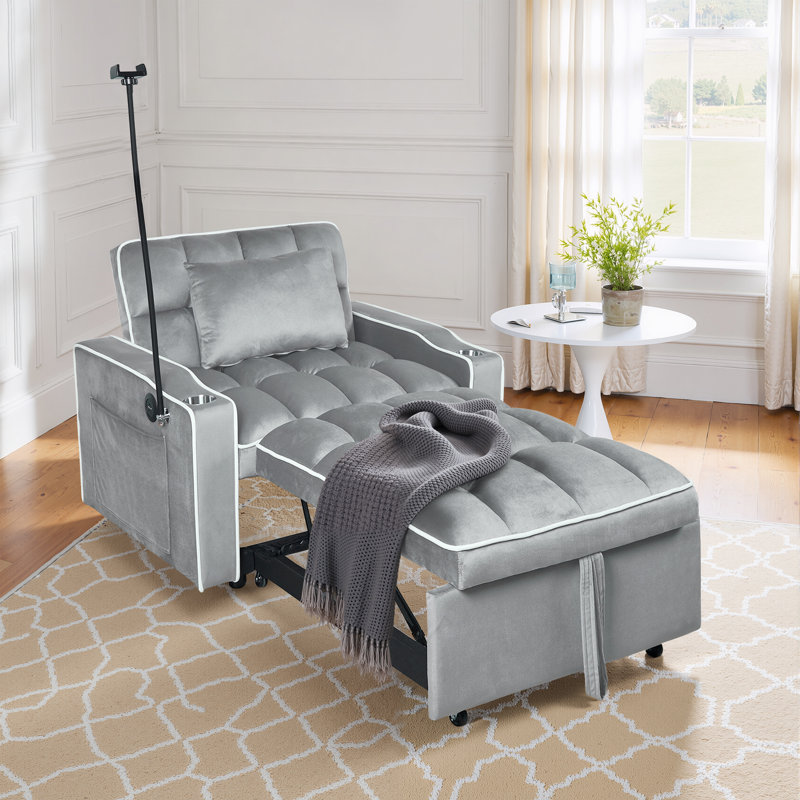 3-In-1 Convertible Futon Sofa Bed Chair, Multi-Functional Sleeper Chair Bed With Pull Out Couch And Adjustable Backrest, Modern Velvet Chaise Lounge Armchair For Living Room Bedroom