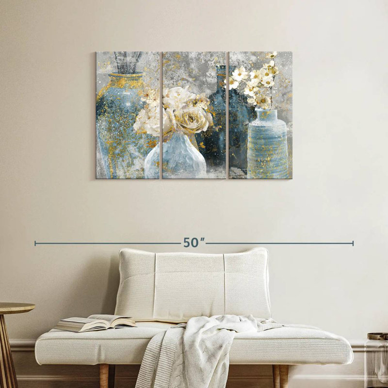 Harnek Vessels And Blooms Blues, H 24 po x l 38 po