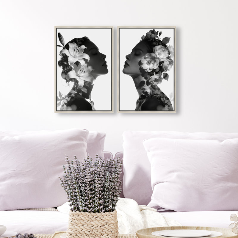 Nocturne Bloom Set Floral & Botanical Canvas Print by Oliver Gal, Black Frame, 10 x 15, 16" H x 11" W, Silver Floater Frame