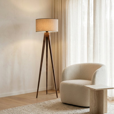 Lampe sur pied tambour en noyer Metropolis
