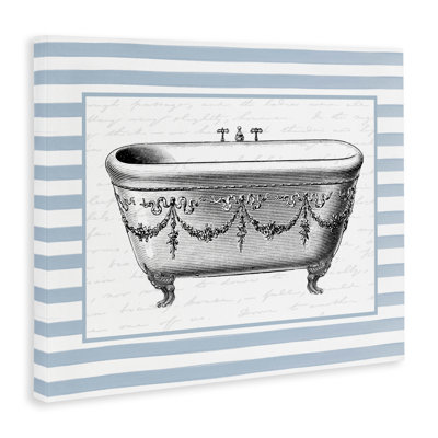 Baignoire rétro ornée sur toile rayée, design avec lettres et doublure