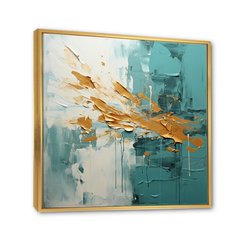 Teal Oasis IV - Abstract Landscape Canvas Art Print, H 16 po x l 16 po, Cadre flottant doré