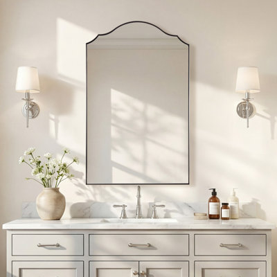 Scalloped Arch Bathroom Vanity Mirror with Curved Top | Stainless Steel Frame