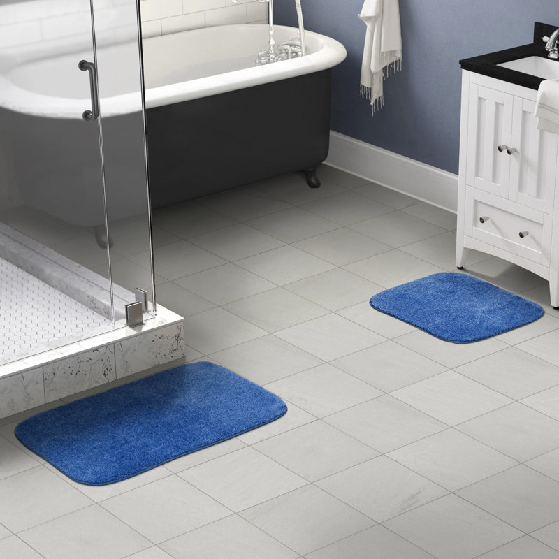 Ensemble de tapis de bain en nylon 2 pièces avec envers antidérapant Mccluney, Bleu électrique
