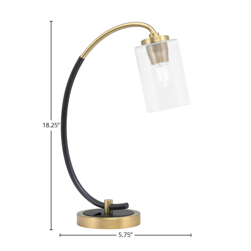 Lampe de bureau en acier inoxydable Guile, Transparent, Noir mat / laiton