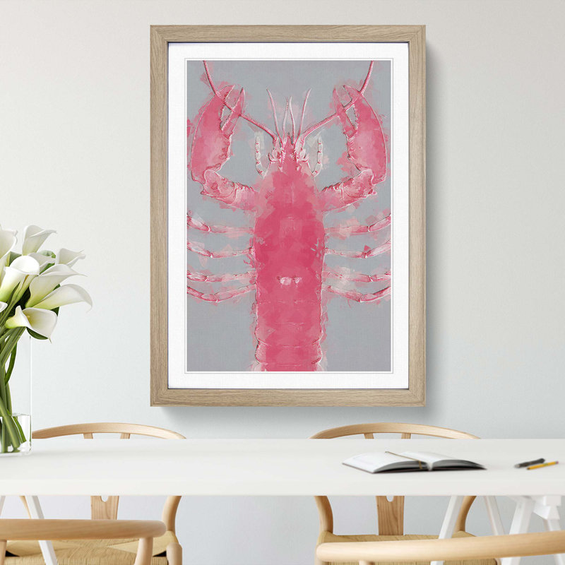 The Pink Lobster in Abstract - Picture Frame Graphic Art Print on MDF, 87cm H x 62cm W x 2cm D, Oak Framed