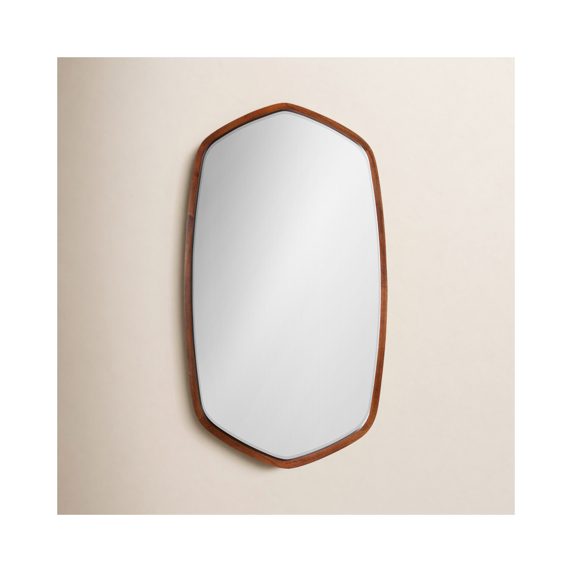 Glover Wood Hexagon Mirror, Horizontal and Vertical, Walnut Brown, 36" x 20"