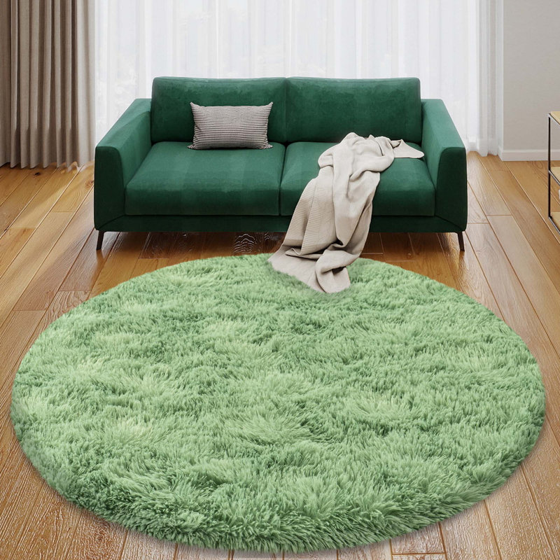 Mint Green Round Shag Rug Non-Slip Long Pile Round Rug 5 ft Silk-Blend Rug Round Shag Rug Perfect for Teen Rooms Suitable for Bedrooms Suitable for Living Rooms Antibacterial Durable Material