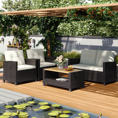4-Person Rattan Patio Furniture Set Outdoor Sectional Conversation Set With Cushions For Seating