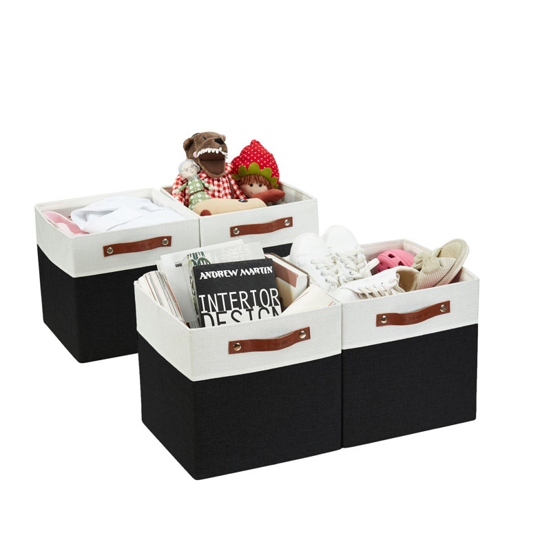 Ensemble de bacs en tissu robuste, Noir / blanc, H 11 po x l 11 po x P 11 po