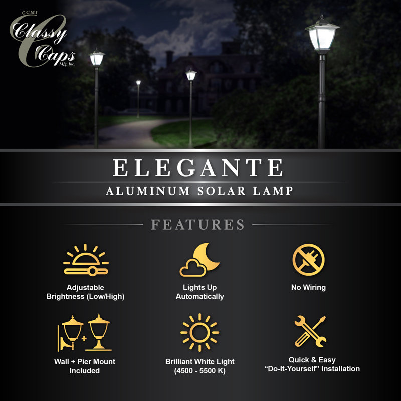 Black Aluminum LED Solar Post and Wall Light