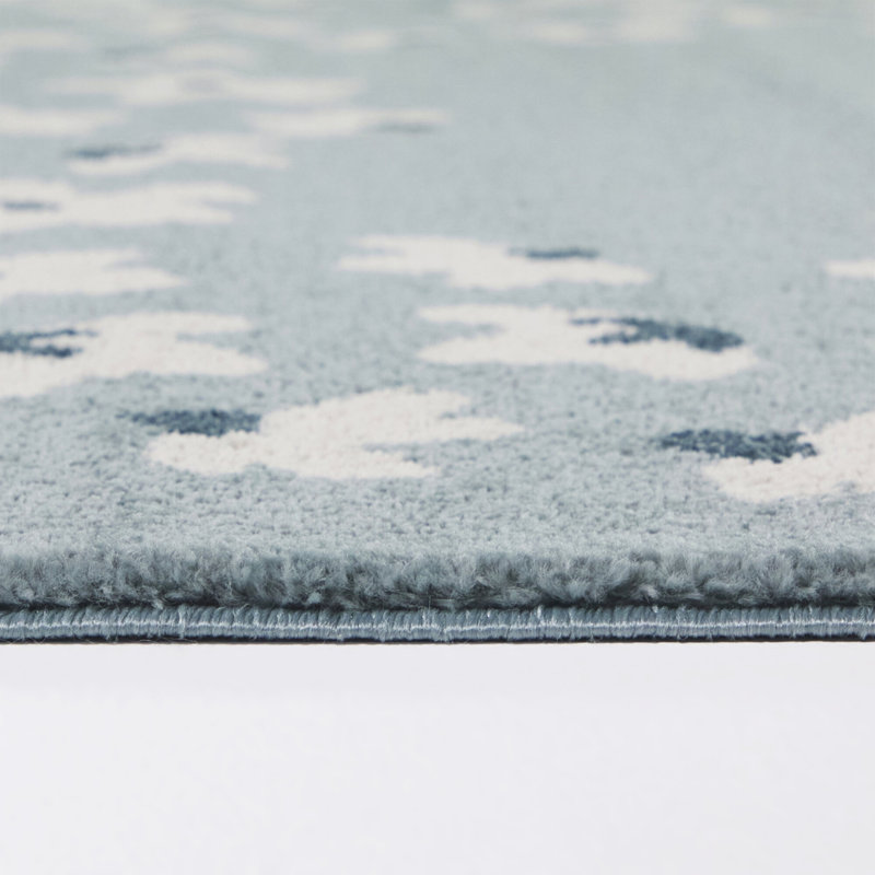 Ada Light Blue Kids Floral Area Rug, 5'3" x 7'
